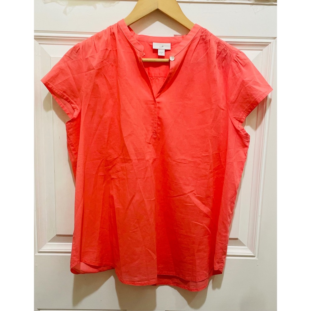 J.Jill Women's Medium Coral Cap Sleeve Button Up‎ Blouse Shirt